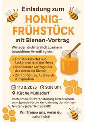 Plakat zur Einladung Honig-Frühstück mit Bienen-Vortrag